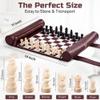 ThreeMoves Roll Up Chess Set - 11" Foldable Leather Chess Mat with Wooden Chess Pieces - Portable Travel Chess Set with Straps - Perfect Chess Game for Airplane, Camping, and More (Wine) view 4
