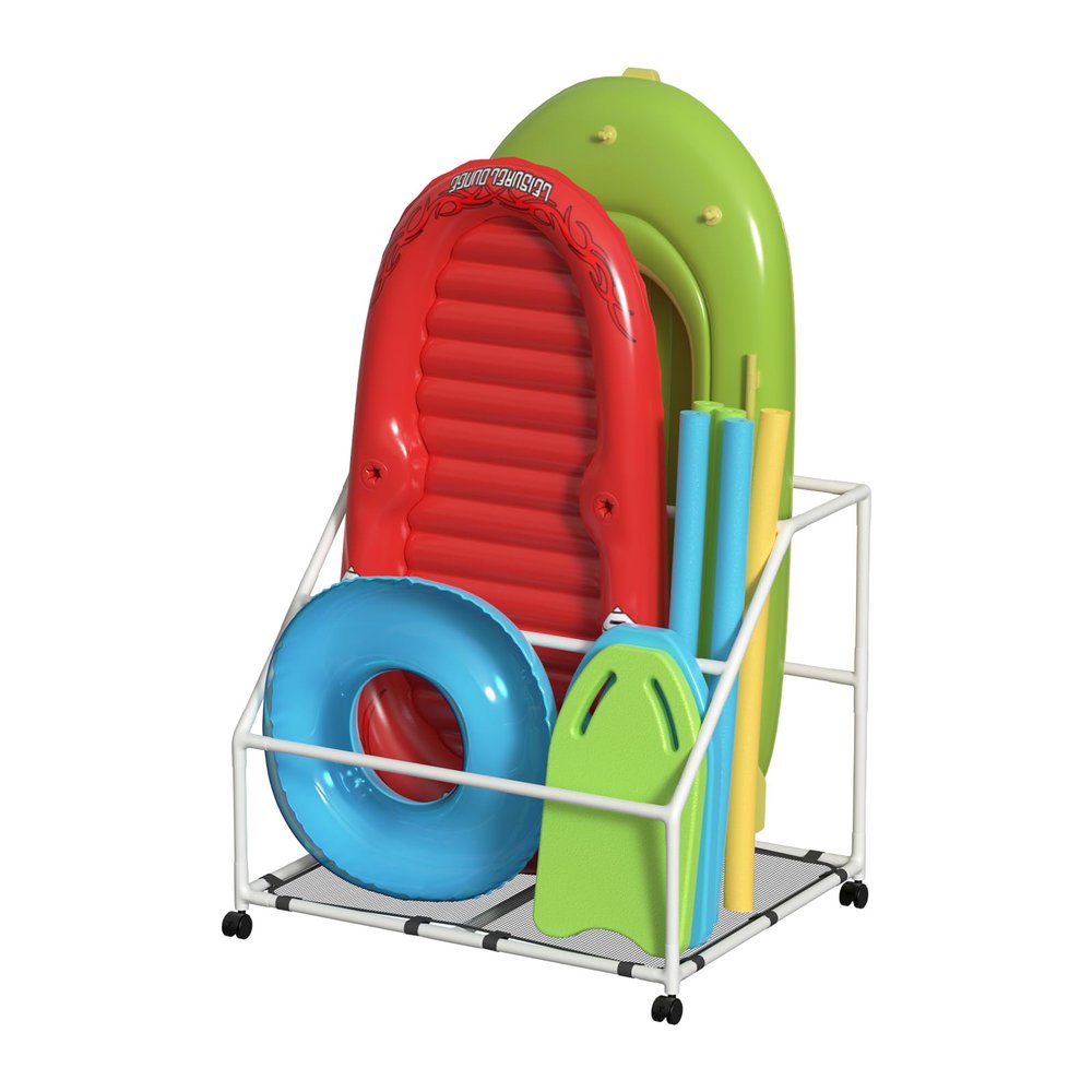 POOL FELLOWS Pool Float Holder, Poolside Float Storage, Rust-Proof Float Rack, Anti-UV Float Organizer, Outdoor Pool Float Container for Floaties, Noodles, (White, Basic Plus)