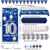 10th Birthday Decorations for Boys Girls, Blue Silver 10th Birthday Decorations Backdrop with Happy 10th Birthday Banner, Number 10 Hanging Swirls, Triangle Flag, 10 Years Old Party Decor Supplies view 2