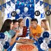 10th Birthday Decorations for Boys Girls, Blue Silver 10th Birthday Decorations Backdrop with Happy 10th Birthday Banner, Number 10 Hanging Swirls, Triangle Flag, 10 Years Old Party Decor Supplies view 4