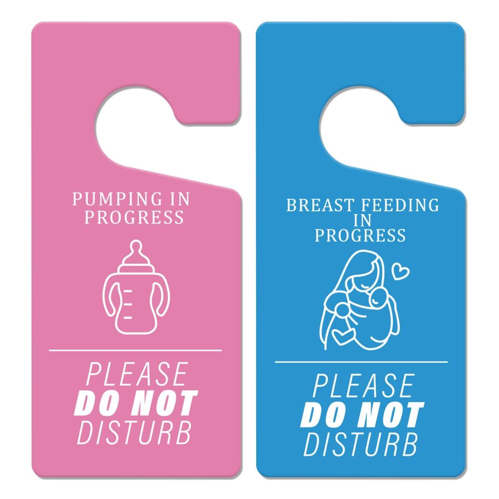 Breast Feeding Door knob Sign - 2 PCS Pumping in Progress Door Signs Double Sided PVC Do Not Disturb Sign for Home Nursery Baby Room