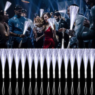 YOFOBU 15 Pack White Fiber Optic Wands Glow Fiber Wands Bulk LED Light Up Wands with 3 Flashing Modes LED Flashing Sticks for July 4th Halloween Christmas Valentine's Day Wedding Birthday