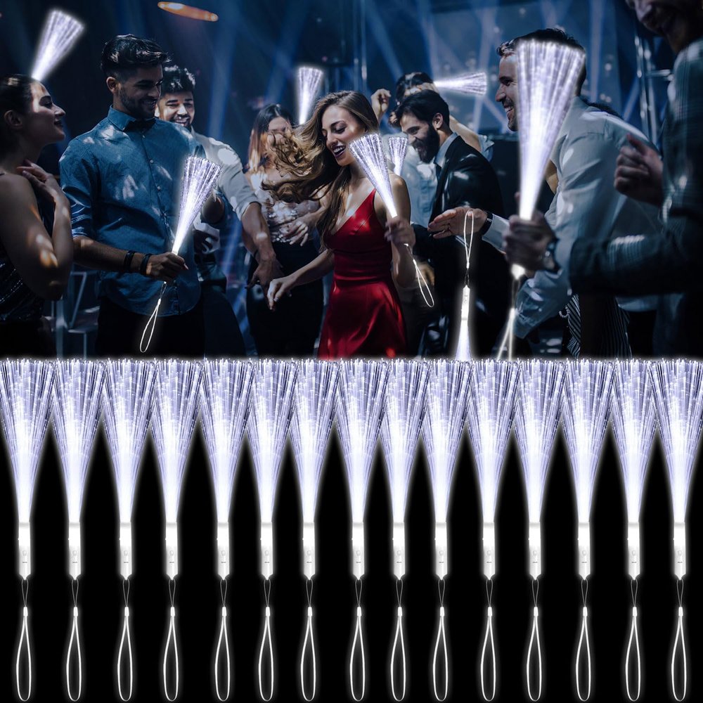 YOFOBU 15 Pack White Fiber Optic Wands Glow Fiber Wands Bulk LED Light Up Wands with 3 Flashing Modes LED Flashing Sticks for July 4th Halloween Christmas Valentine's Day Wedding Birthday