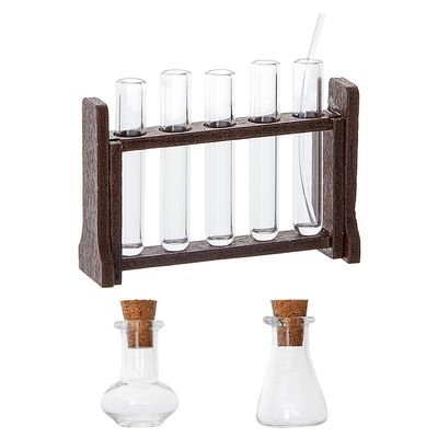 Hobbspring Dollhouse Mini Glass Test Tube Micro Landscape Ornaments Test Tube Dollhouse Experiment Ornament Miniature Glass Tube Tiny Wood Test Tube Rack for Dollhouse Decor