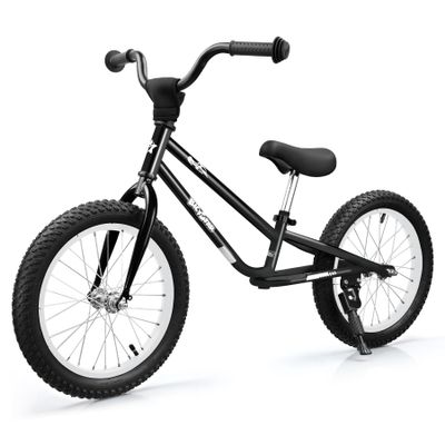 bicystar Kids Balance Bike with Real Rubber Air Tires - 16 Inch Big Kid Bicycle Ages 5-8, Adjustable Seat & Handlebars, Lightweight No Pedal Training Bike (Black)
