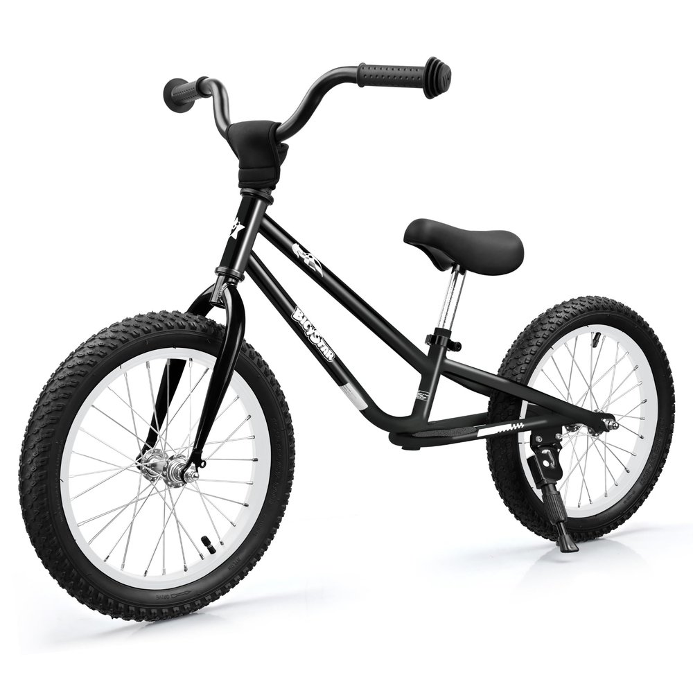 bicystar Kids Balance Bike with Real Rubber Air Tires - 16 Inch Big Kid Bicycle Ages 5-8, Adjustable Seat & Handlebars, Lightweight No Pedal Training Bike (Black)