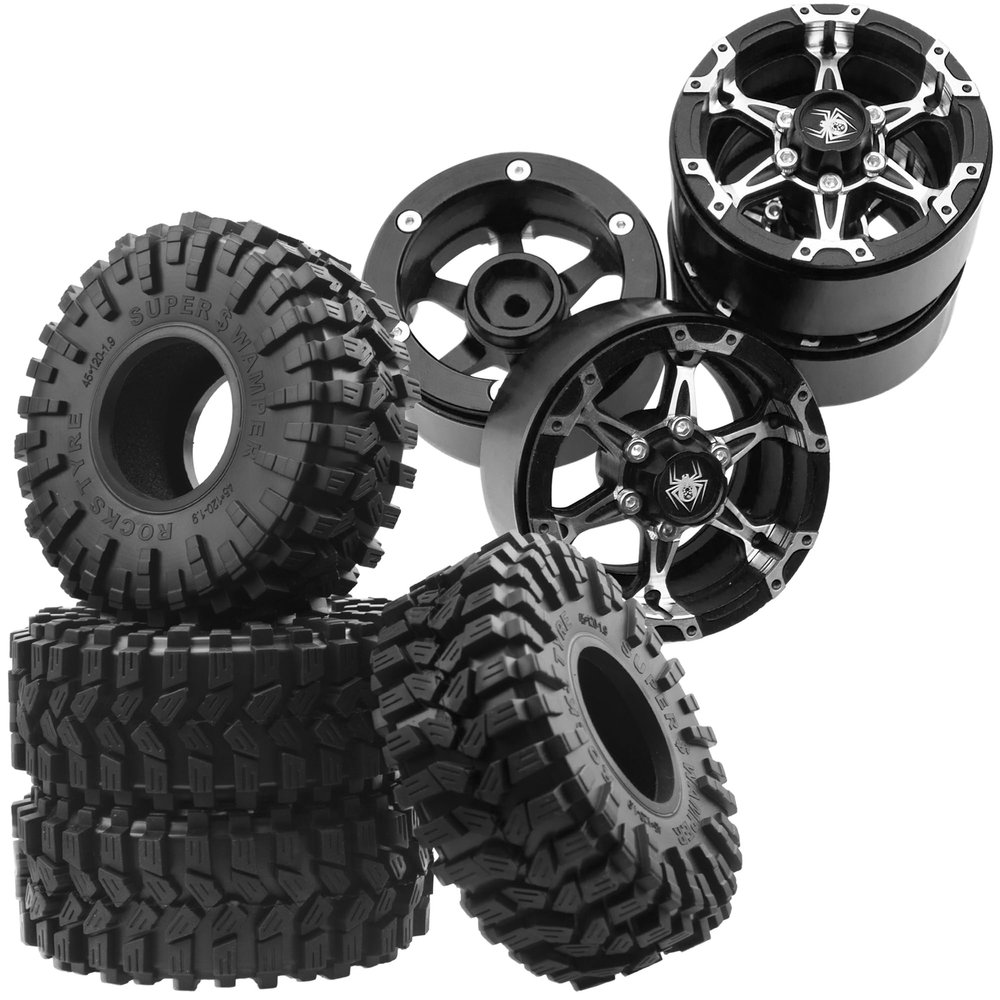 1.9 Crawler Tires 4.72" OD Rubber Tires Fit 1.9" Beadlock Wheel Rims & 1.9 Metal Beadlock Wheels RC Wheel Rim Set 6-Spoke
