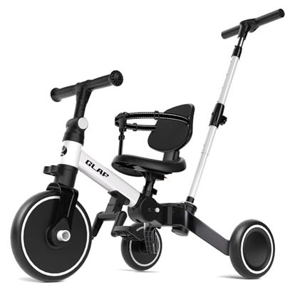 Glaf Tricycle for Toddlers 1-3 Toddler Bike with Push Handle 2-4 Years Baby Bike Toys for 2 Years Boys and Girls Balance Bike with Adjustable Seat Height and Backrest Birthday Gift (White)