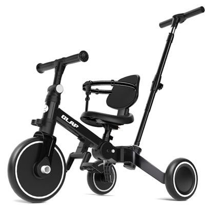 Glaf Tricycle for Toddlers 1-3 Toddler Bike with Push Handle 2-4 Years Baby Bike Toys for 2 Years Boys and Girls Balance Bike with Adjustable Seat Height and Backrest Birthday GiftBlack