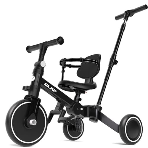 Glaf Tricycle for Toddlers 1-3 Toddler Bike with Push Handle 2-4 Years Baby Bike Toys for 2 Years Boys and Girls Balance Bike with Adjustable Seat Height and Backrest Birthday GiftBlack