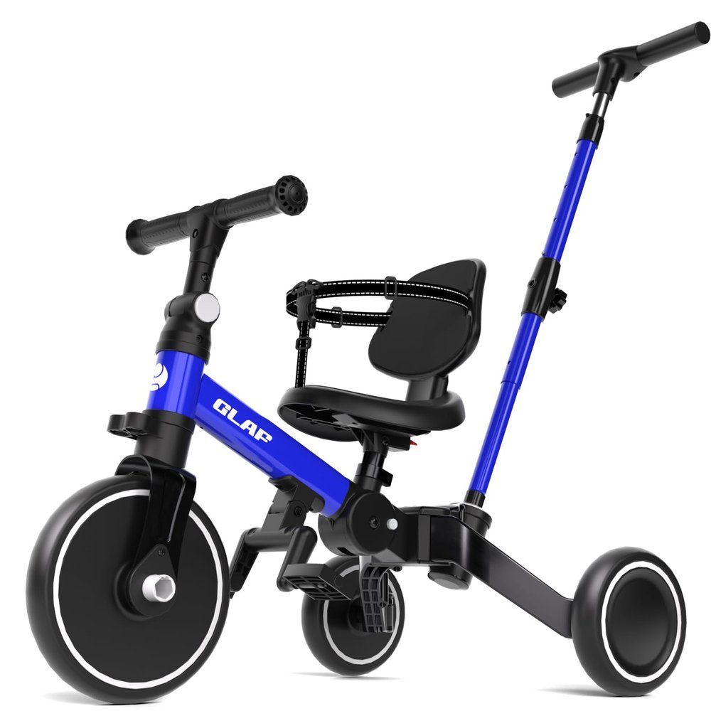 Glaf Tricycle for Toddlers 1-3 Toddler Bike with Push Handle 2-4 Years Baby Bike Toys for 2 Years Boys and Girls Balance Bike with Adjustable Seat Height and Backrest Birthday Gift (Blue)