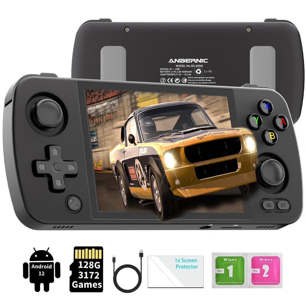 GiipGoop RG405M Portable Game Console Retro Handheld Game Console Aluminum Alloy CNC Android 12 System 4.0 Inch IPS Touch Screen with 128G TF Card 3172 Games, 5G WiFi and Bluetooth 5.0(Black), Medium