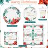 100 Christmas Party Paper Plates Napkins and Cups Set Poinsettia Disposable Dinnerware Set view 2