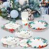 100 Christmas Party Paper Plates Napkins and Cups Set Poinsettia Disposable Dinnerware Set view 4