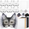 Seenelling 23 Pcs DIY Therian Mask Kit Blank Cat Mask with Felt Fabric Sheet Plush Faux Fur Eye Mesh for Therian Gear Stuff (Grey) view 1