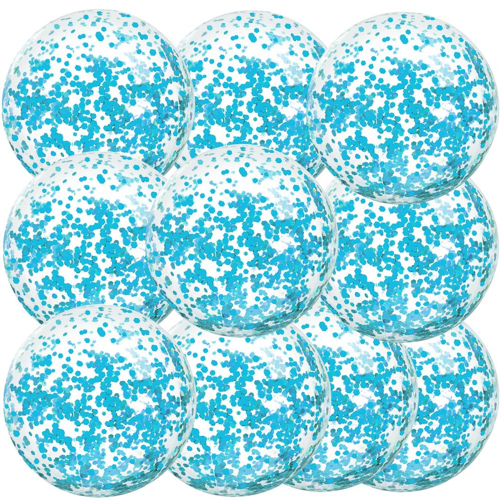 Civaner 10 Pcs Inflatable Glitter Beach Balls 16 Inch Large Sparkly Confetti Pool Balls Clear Blow up Balloon Toys for Wedding Baby Shower Birthday 2026 New Year Party Decoration(Teal Blue,Glitter)