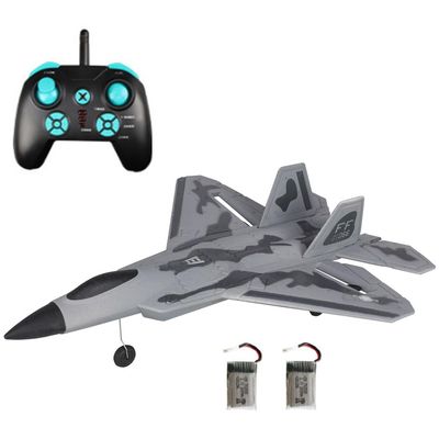 XMFLFH Gray F22 Stunt Remote Control Airplane 3CH Auto-Balance RC Aircraft Fixed Wing Remote Control Electric Plane 2.4G USB Charging Dual Batteries for Teenagers (with Lights)
