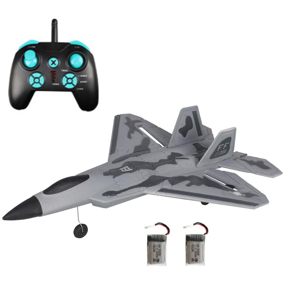 XMFLFH Gray F22 Stunt Remote Control Airplane 3CH Auto-Balance RC Aircraft Fixed Wing Remote Control Electric Plane 2.4G USB Charging Dual Batteries for Teenagers (with Lights)