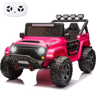 Sopbost 24V Ride On Truck with 2 Seater Battery Powered Electric Car with EVA Tires Wheels 4x4 Ride On Toys Car Kids UTV with Remote Control, LED Headlights, Spring Suspension, Rose Pink