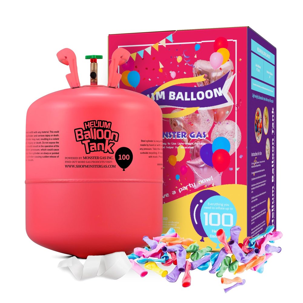 Monster Gas 22L Helium Tank For Balloons At Home, Balloon Helium Tank Up To 100 Latex Balloons, Small Helium Tanks