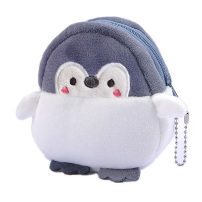 2Pcs Kawaii Penguins Wallet, Plush Specie Purse Wallet Womens Change Purse with Zippers Cute Soft Plush Specie Pouch Mini Size
