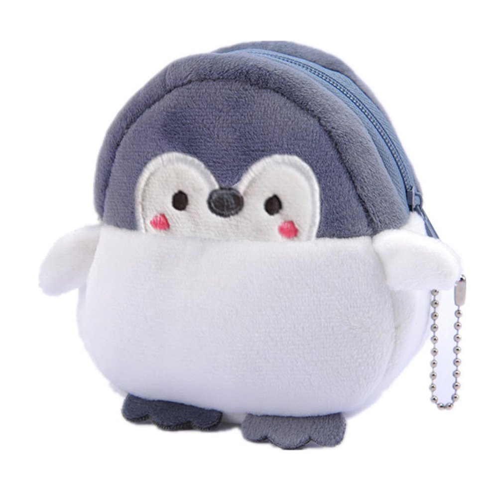 2Pcs Kawaii Penguins Wallet, Plush Specie Purse Wallet Womens Change Purse with Zippers Cute Soft Plush Specie Pouch Mini Size