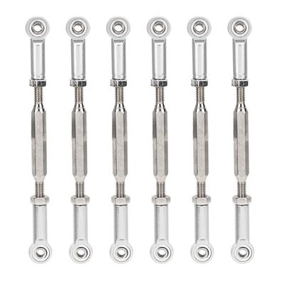 plplaaoo 6Pcs 88mm RC Car Push Rod,Adjustable Servo Links Tie Rod,Easy Installation Aluminum Alloy RC Push RodsTurnbuckle Rod Linkage Accessories for RC Car Model,RC Car Accessories (Silver)