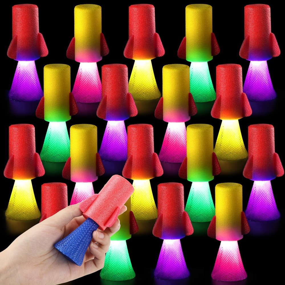 CHUNNIN 24 PCS Light Up Jumping Spring Rocket Launchers Toys with Flashing LED's, LED Light Up Party Favors, Classroom Rewards Prizes, Goodie Bag Fillers, Birthday Suprises - Games for Boys and Girls