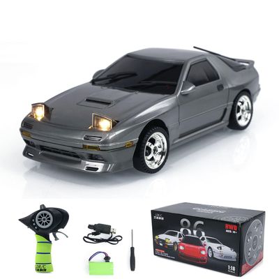 wheelfun US in Stock, 1:18 Rx7 RWS RC Drift Car LDRC Ld1802 Radio Control Racing Vehicles Gyroscope Light System Motor Servo ESC Hobby Grade Model for Birthday Gift(Gray)