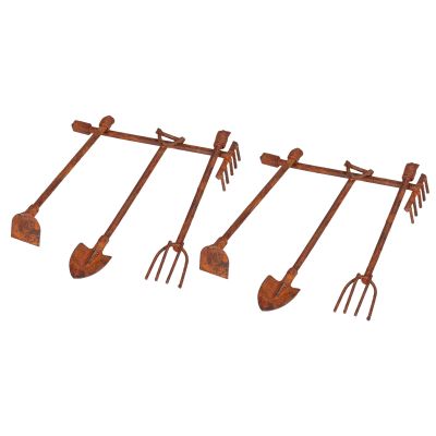 1:12 Dollhouse Farming Tools, Miniature Rusty Metal Shovel Hoe and Pitchfork Kit for Garden Landscape, DIY Accessories (4 Tools)