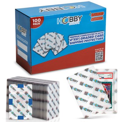 100 Pack Plastic Graded Trading Card Shipping Protector by Hobby Armor, 4" x 6" with Rounded Corners, Translucent Vibrant Multi-Color Plastic Card Protector to Guard Cards from Dings, Cardboard Alt