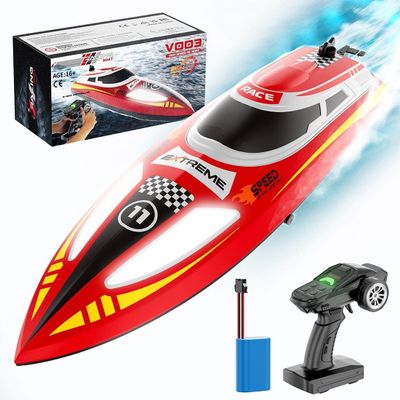 DAOYU 2.4Ghz RC Racing Boat for Adults, 30KM/H High Speed Electronic Remote Control Boat with Night Navigation Lights (RTR Version/Red), Type 1, 09OOSQOOLS3U45O21E3PEM