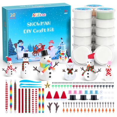 ARTPAR 20 Pack Modeling Clay DIY Snowman Kit,Air Dry Clay Snowman Crafts for Kids,Christmas Stocking Stuffers for Kids,Christmas Crafts Xmas Gift