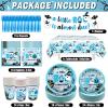 147Pcs A Little Boo Is Almost Due Baby Shower Boy Little Boo Baby Shower Decorations Boy Halloween Plates and Napkins Blue Halloween Tableware view 3