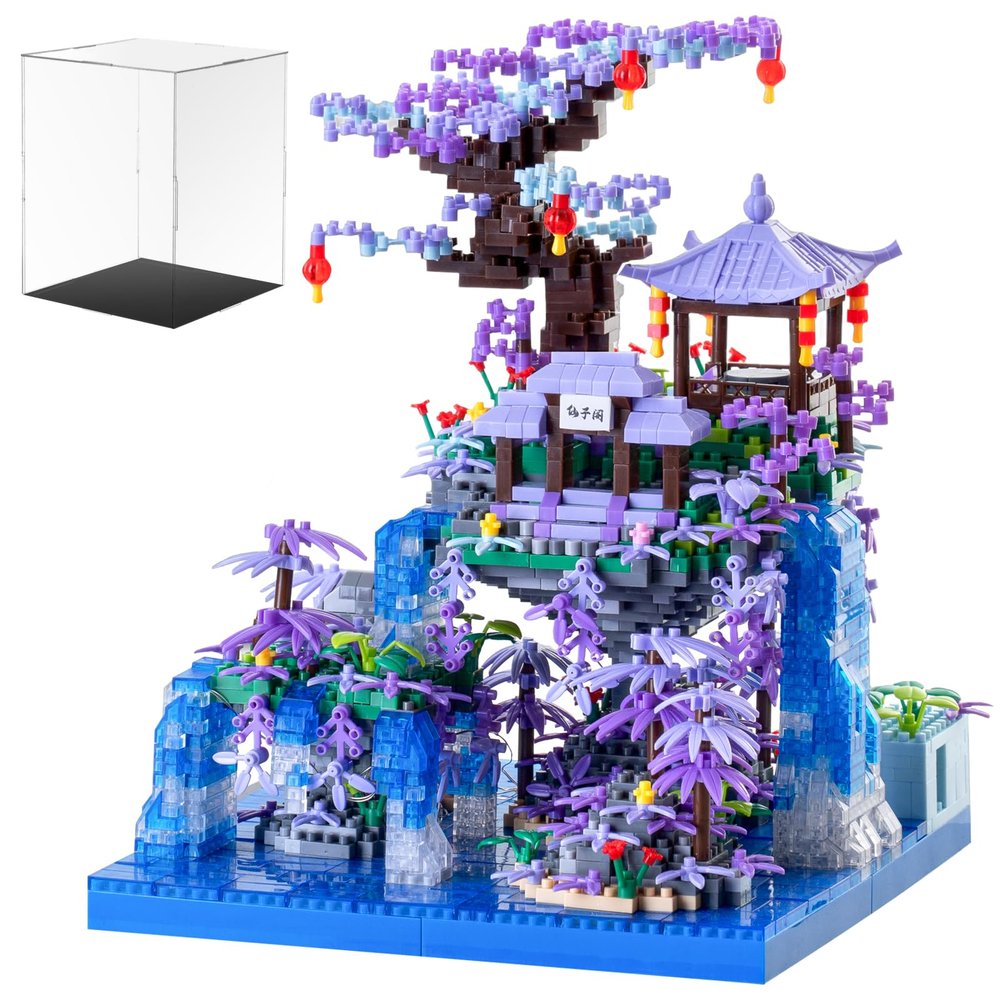 APENGBAOL Peach Blossom Pond Japanese Architecture Building Blocks Set for Adults and Kids with Acrylic Display Cover, Micro Mini Bricks Cherry Blossom Tree House Building Kit 2500+PCS