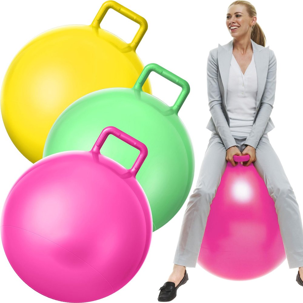 Lewtemi 3 Pcs 29 Inch Bouncing Ball with Handle, Outdoors Hopper Jumping Hopping Ball and Air Pump for Sports Exercise (Yellow, Light Green, Pink)