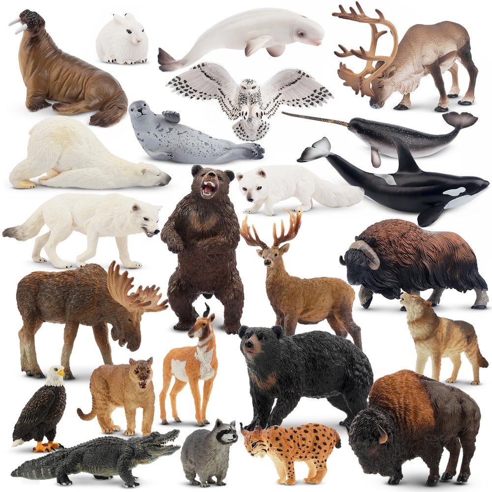 24PCS Large North American Forest and Polar Animal Toys