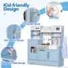 BRINJOY Play Kitchen for Kids, Wooden Children Kitchen Playset w/Coffee Maker, Oven, Stove, Sink, Apron, Ice Maker, Cookware, Kids Toy Kitchen Set for Toddler Girls Boys Pretend Play Toy Gift Ages 3+ view 3