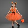 ABEHIK 3PCS Toddler Girls Tulle Tutu Dress Headband and Bag Pumpkin Spaghetti Straps Layered Tulle Princess Birthday Party Dress Outfits Clothes Orange 10-12Y view 2