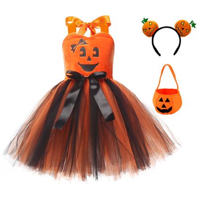 ABEHIK Little Girls 3PCS Tulle Tutu Dress Headband and Bag Toddler Pumpkin Spaghetti Straps Layered Tulle Princess Birthday Party Dress Outfits Clothes Black 2-3Y