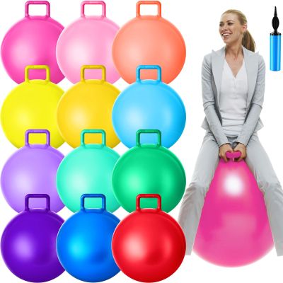 Meooeck 12 Pcs 29 Inch Hopper Ball with Handle and Air Pump Bouncy Jumping Hopper Ball for Christmas Outdoor Activities Gifts, Field Day Games and Team Gaming Play