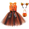 ABEHIK Little Girls 3PCS Tulle Tutu Dress Headband and Bag Toddler Pumpkin Spaghetti Straps Layered Tulle Princess Birthday Party Dress Outfits Clothes Black 8-9Y view 1