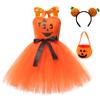 ABEHIK 3PCS Toddler Girls Tulle Tutu Dress Headband and Bag Pumpkin Spaghetti Straps Layered Tulle Princess Birthday Party Dress Outfits Clothes Orange 8-9Y view 1