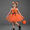 ABEHIK 3PCS Toddler Girls Tulle Tutu Dress Headband and Bag Pumpkin Spaghetti Straps Layered Tulle Princess Birthday Party Dress Outfits Clothes Orange 8-9Y view 2