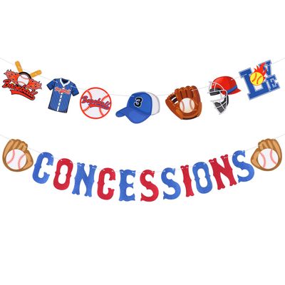 2pcs Baseball Banner, Triangle Bunting Pennant Flag Pre-Strung Baseball Party Decorations Baseball Birthday Concessions Supplies for Sports Themed Party Backdrop