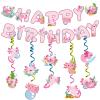 iPartyGo Axolotl Happy Birthday Banner - 12PC Pink Birthday Decor Backdrop Sign Party Supplies Set Cute Animals Photo Background Supplies Hanging Swirls Decorations Girls Boys Women Men Children Kids view 1