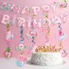 iPartyGo Axolotl Happy Birthday Banner - 12PC Pink Birthday Decor Backdrop Sign Party Supplies Set Cute Animals Photo Background Supplies Hanging Swirls Decorations Girls Boys Women Men Children Kids view 2