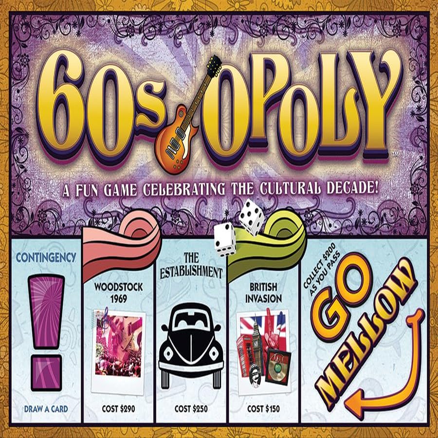 60s-Opoly Board Game - A Fun Property Trading Game Celebrating The Cultural Decade! - for 2 to 6 Players Ages 8 and up
