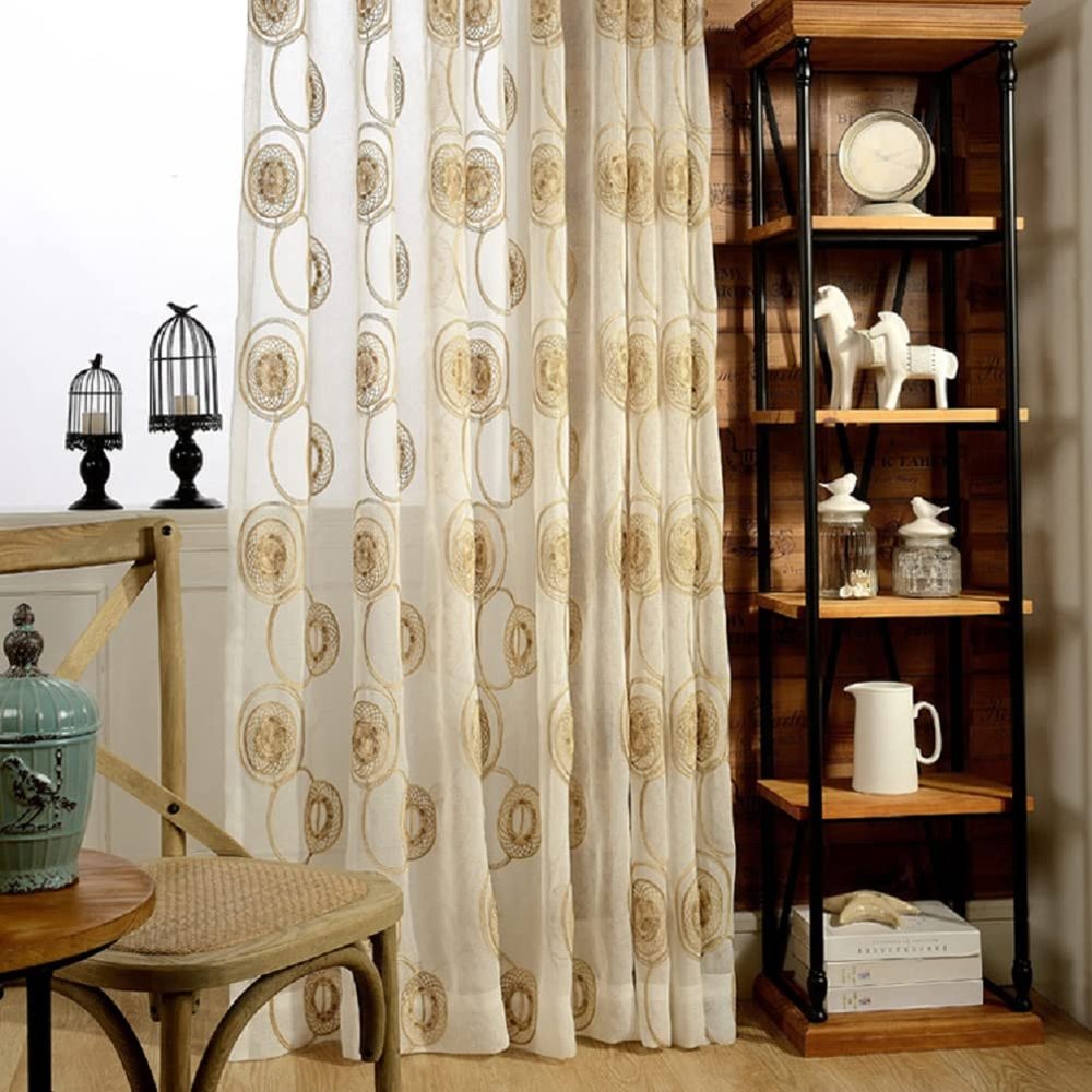 Iuokuby Sheer Curtains Modern Minimalist European Curtain Circle Embroidery Basic Rod Pocket Top Style Beautiful Voile Panel for Living Kids Baby Room Bedroom(1 Panel, W 52 x L 84 inch, White)