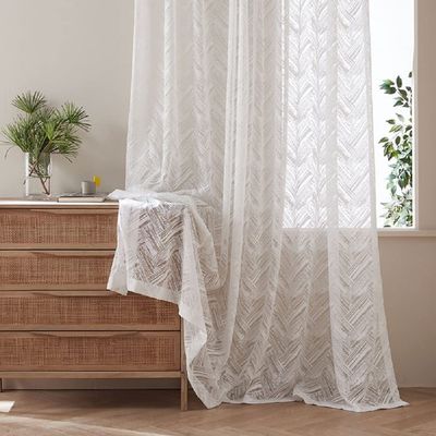 Sheer Curtains Modern Ins Style Fine Weaving Geometric Three-Dimensional Pattern Basic Rod Pocket Top Style Beautiful Voile Panel For Living Kids Baby Room Bedroom(1 Panel, W 52 x L 72 inch, White)